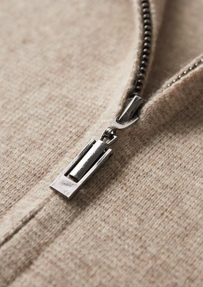 Extrafeine Merino-Wolle Reißverschluss-Polo-Strickjacke